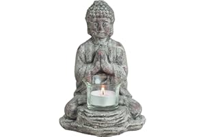 MC TREND Portavelas de té de Buda, artículo decorativo para apartamento, casa, escultura, accesorio para el hogar, idea de regalo, Feng Shui (portavelas Buda pequeño)