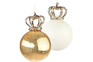 ‎BRUBAKER BRUBAKER Zestaw bombek bożonarodzeniowych Queen – 2 bombki choinkowe premium ze szkła – złote i błyszczące z koronami – 15 cm ozdoba choinkowa królowa – ręcznie zdobione – dekoracja bożonarodzeniowa