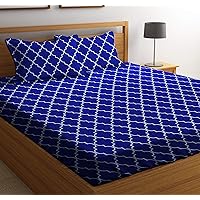 HIYANSHI HOME FURNISHING Cotton Satin Stripes Double King bedsheet with 2 Pillow Covers 90'' x100'' inch (Blue)