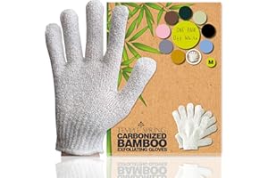 Temple Spring Guantes exfoliantes para baño, manoplas exfoliantes de bambú para ducha, exfoliantes corporales, esponja vegetal/exfoliación de belleza, removedor de vello encarnado - BLANCO ROTO