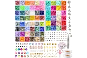 DAHUDTIN 72 Couleurs 11508pcs 4mm Perles de Rocaille,Perles pour Bracelet,Perles pour Bijoux,Kit Bracelet avec 708 Accessoires Perle Lettre Souriantes pour Collier Boucles d'Oreilles la Décoration de Bricolage