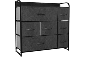 YITAHOME Cassettiera in tessuto, armadietto con 7 cassetti, Cassettiera per Corridoio in Tessuto, con vano contenitore in tessuto per soggiorno, camera da letto, cameretta dei bambini, grigio nero