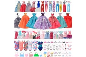 DOLL STYLE STUDIO 58PCs Doll Clothes Gift Set for 11.5 inch Doll and Barbie: 2 Wedding Gowns, 6 Fashion Dresses, 2 Casual Outfits, 3 Swimsuits, 10 Pairs of Shoes, 21 Fashion Accessories, and 14 Hangers