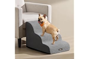 Feandrea Escalera para Perros de 3 Peldaños, Terciopelo Acanalado, para Cama, Sofá, Impermeable con Diseño Antideslizante, Pendiente Suave, Cubierta Lavable Extraíble, Asa, Gris Pizarra PPS003GN01