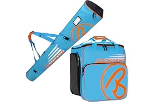 BRUBAKER Set de Ski ‘Champion’ - Série limitée - Housse à Skis et Sac à Chaussures de Ski pour 1 Paire de Skis + Bâtons + Chaussures + Casque - 170 cm - Bleu Orange