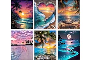 HOQQUE Diamond Painting Broderie Diamant Peinture 6 pièces Kit Complet en Perle a Coller Paysage Accessoires Canevas 5d Lot Tableau Enfant Adulte Strass Puzzle Dessin 30×40 Decoration Murale Chambre Cadeau