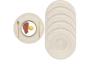 Pauwer 38 cm, tkane, okrągłe podkładki na stół, izolacja cieplna, antypoślizgowe, plecione, bawełniane, duże nadające się do prania stół kuchenny do jadalni (okrąg, kość słoniowa, białe, zestaw 6 szt.)