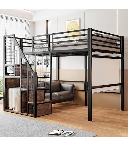 Letto A Castello In Ferro 140x200 Cm Con Letto Estraibile 90x190, Struttura Robusta, Spondina Alta Di Sicurezza, Colore Nero
