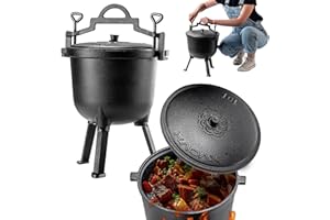 KADAX Kocioł myśliwski 10 l, żeliwny garnek do gotowania z nóżkami, garnek duszenia z żeliwa, do ogrodu, na ognisko, kemping, BBQ, kociołek z pokrywką