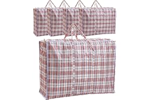 FD FAIRDEAL CASH & CARRY 5 Pack Strong & Durable Extra Large Laundry Bags, Ideal for Laundry/Storage/Moving House/Shopping | Reusable Large Laundry Bags with Zip, 80cm x 60cm(Red)