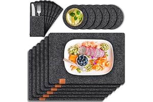 Tendak Platzset Tischset, 18er Set Premium Tischsets Abwaschbar Platzsets aus Filz, Platzdeckchen mit Untersetzer, BestecksäCken, Tischset Filz für Küche, Speisetisch, 44x32cm - Anthrazit