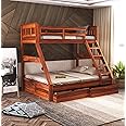 WOODSTAGE Sheesham Wood Bunk Bed with 2 Drawer Storage | Wooden Twin Over Bed with Ladder for Bedroom Living Room Home (Honey Finish)