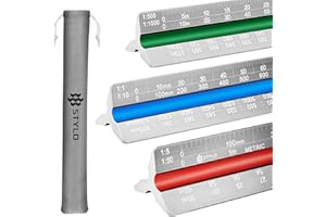 Stylo 30 cm Aluminium Architektonisches Lineal, dreieckig, metrische Skalen 1:20, 1:25, 1:50, 1:75, 1:100, 1:125, Ideal für Architekten, Studenten, Zeichner, Ingenieure (Grau, Metrische Einheiten)