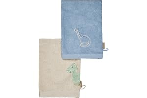 Sterntaler Dino Rexi Lot de 2 gants de toilette en tissu éponge pour bébé en coton absorbant et doux pour le bain et la douche Bleu