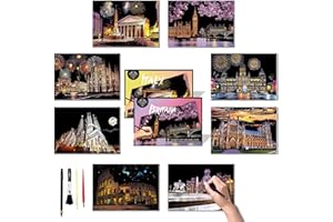 DESINIK Scratch Painting Art Paper - Scratch Art for Adults & Teens: Premium DIY Craft Kit with Tools - Creative Adult& Teens Crafts for Home Decor & Stress Relief（Europe Series II） A4