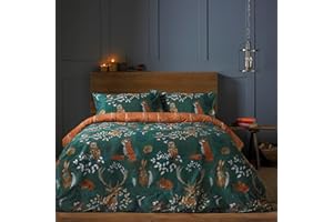 furn. Forest Fauna Woodland Duvet Set – Reversible Nature Inspired Bedding with Animal Print, Soft Polycotton, Machine Washable (Emerald – Super King)