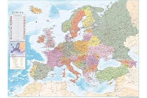 Close Up XXL Europe Map 2020 Poster with Flags and Numerous Information - Premium World Map Poster - 135 x 100 cm