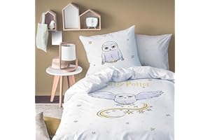 MTOnlinehandel Harry Potter Bettwäsche 135x200 + 80x80 - Eule Hedwig - Fanartikel für Kinder und Teenager, 100% Baumwolle, Weiß