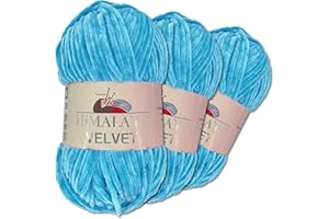 Wohnkult Himalaya - Velvet Dolphin - Lot de 3 pelotes de 100 g de laine - 40 couleurs au choix - Fil chenille à tricoter - Pour accessoires, vêtements et couvertures - 90027, Bleu clair