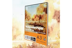 ESENG® Papel de acuarela, A3 - 20 hojas - 300 g/m² - blanco, almohadilla de acuarela pulpa de madera, bloc de acuarela, Watercolor paper, para acuarela, dibujar y pintar