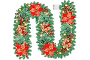 Nexalite 2,7M/9Ft Guirnalda Navidad con iluminación: Guirnalda de Abeto de PVC con iluminación Exterior con 30 LED para escaleras, Chimenea, Puerta de Entrada Guirnalda decoración navideña