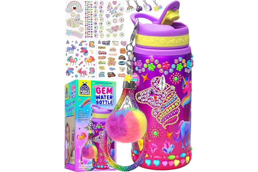 PURPLE LADYBUG Decorate Your Own Water Bottle - 5 6 7 8 Year Old Girl Gifts Craft Kit for Kids, Birthday Present Unicorn Gifts for Girls, Easter Gift for Kids