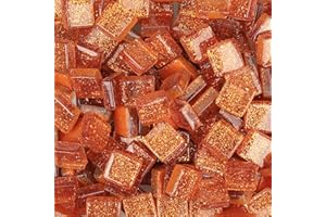 ANKTILY Glass Mosaic Tiles Square Glitter Crystal Mosaic Stones Glass Pieces for DIY Art Craft Decoration 200g,1x1cm(Orange)