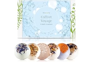 PLASTIMEA Coffret Voyage | 6 Bombe da Bagno | Fatte a Mano | Naturali | Burro di Karité | Burro di Cacao | Olio di Mandorle Dolci | Petali di Fiori Secchi | Pezzi di Frutta | Idratanti | Nutrienti