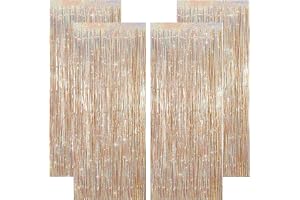 KICNIC 4 Pieces Lametta Curtain Champagne Glitter, 1 m x 2.5 m | Tinsel Curtain for Photo Wall, Birthday, New Year, Disco, Halloween, Wedding and Christmas Party Decoration