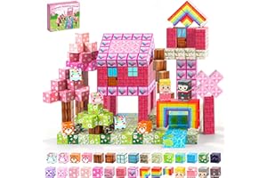 MOMOSTAR Construction Magnetique Enfant, 160 Pièces Cube Magnétique, Bloc De Construction Magnétique Thème Rose Magnetic Building Blocks Jouet Cadeau Fille 3 4 5 6 7 8 9 Ans