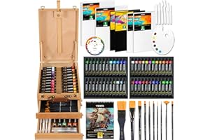 VISWIN Kit di Pittura Acrilica Deluxe con Cavalletto da Tavolo, Set Professionale 74 Pezzi con 48 Acrilici, Tele & Pennelli, Kit per Adulti, Bambini, Artisti, Principianti