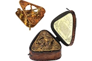 Antik steampunk-triangulär solur-mässing-kompass – toppkvalitet klar vision handgjord mässing kompass i läderlåda födelsedagspresent, dopgåva, bröllopspresent