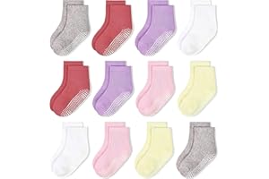 HYCLES Skarpety stoperowe dla dzieci, 12 par, z tworzywa ABS, dla niemowląt, dziewczynek, małych dzieci, antypoślizgowe, dla dzieci w wieku 0-10 lat