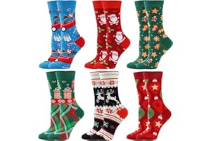 BISOUSOX 6 Pares Navideños Calcetines Divertidos de Algodón para Mujer y Hombre - Calcetín de Papá Noel 36-40