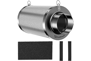 Hon&Guan Aktivkohlefilter 100mm mit Leichtes Carbon 300mm Lang, 38mm Dickes Holzkohlebett für Geruchskontrolle, Geruchsentfernung Luftwäscher für Rohrventilator, Grow-Zelte, Hydrokulturen