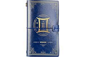 INNOBETA Gemini Zodiac Gifts Leather Journal Notebook, for Men, Women on Christmas, Birthday, Refillable Sketchbook, Travel Diary, Lined Planner, 7x5 Inches, Blue