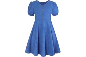 SFreeBo Vestito da Bambina a Maniche Corte Estivo in Cotone per Bambine a Trapezio in siwng Semplice Classico Vintage Casual per Bambine dai 7 ai 13 Anni