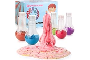 THE GLOWHOUSE Crazy Potions Kids Bath Bomb Gift Set – 6 Colourful Fizzy Science Jars – Fruity Scented Bath Bombs for Fun Bath Time & Birthday or Christmas Gifts