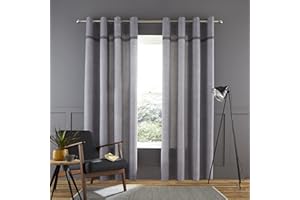 Catherine Lansfield Melville Woven Texture Cotton 66x72 Inch Eyelet Unlined Curtains Two Panels Grey
