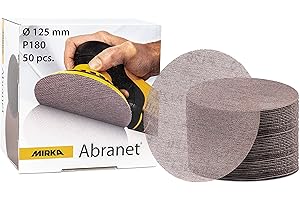 Mirka Abranet griglia di levigatura Ø 125mm a strappo/grana P180 / 50 pz/Adatto a tutte le levigatrici rotorbitali 125mm / per levigare legno, stucco, vernice, plastica