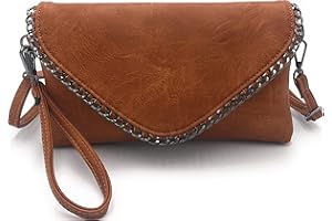 ELIOX - Pochette Donna Elegante con Catena e Tracolla in Morbida Pelle Sintetica - Borsa Clutch Piccola da Sera Borsetta Ragazza Borse Eleganti Cerimonia Matrimonio (Cuoio)