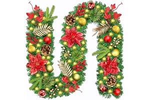 ITMNMNL Guirnalda de Navidad 2,7 Metros Guirnalda Navidad,Guirnalda Escaleras Navidad,Guirnaldas de Navidad,Guirnaldas Navideñas,Guirnalda Navidad Puerta con 50 Luces LED,para Chimenea,Puertas