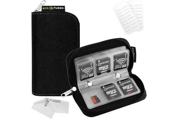 Étui pour Cartes Mémoire Eco-Fused - Convient pour jusqu'à 22x SD, SDHC, Micro SD, Mini SD et 4X CF - Porte-Cartes avec 22 Emplacements (Noir)