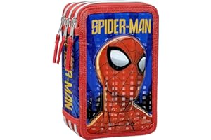 CLONDO Spiderman Federmäppchen 44 Stück, Mäppchen, mehrfarbig, Federtasche für Schreibwaren, Etui mit Stiften, Kugelschreiber, & mehr, Kinder, Mädchen & Jungen, Grundschule, 3 Fächer, 20 cm, Superhelden