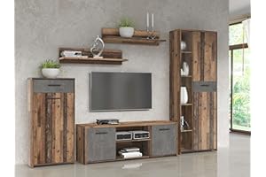 ‎FORTE FORTE Pablo Wohnwand 270 280, Moderne Wohnwand mit 1 Schublade, Schrankwand, Holzwerkstoff, Old-Wood Vintage Holzdekor/Betonoptik Dunkelgrau, 277,4 cm breit x 182,9 cm hoch x 39,5 cm tief