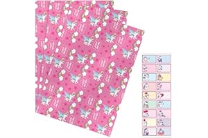 KEÏNELS 3 Fogli Carta Regalo Compleanno Bambini Unicorno Arcobaleno 100x70 Cm con 18 Etichette Adesive Personalizzate – Carta da Regalo Kraft Compleanno Bambina Etichette Chiudipacco - Kit Compleanno Bambina