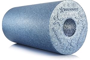 BODYMATE Rouleau de Massage fascias Standard L30cm Ø15cm dureté Moyenne + E-Book Gratuit - Gris/Bleu