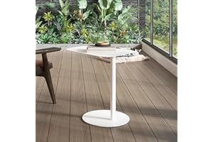 [en.casa] Tavolino Laterale da Divano Tavolino in Metallo uso Esterno e Interno Tavolo Consolle con Piano di Appoggio Trapezoidale - Bianco