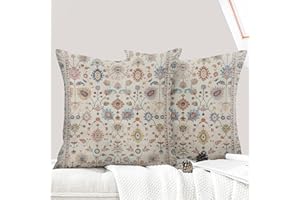 ECZOIL – Juego de 2 fundas de cojín de 45 x 45 cm, boho étnico, vintage, fundas de cojín decorativas, para casa, sala de estar, dormitorio – Floral crema