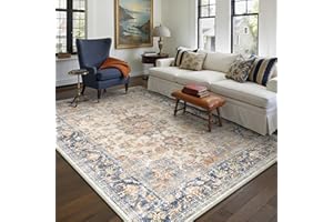 PureCozy Tappeto Salotto Moderno, Tappeti Camera Da Letto, 160x230 cm Tappeto Vintage Corridoio Antiscivolo Lavabile Pelo Corto per Cucina, Soggiorno, Ufficio, Interno,Blu-arancio